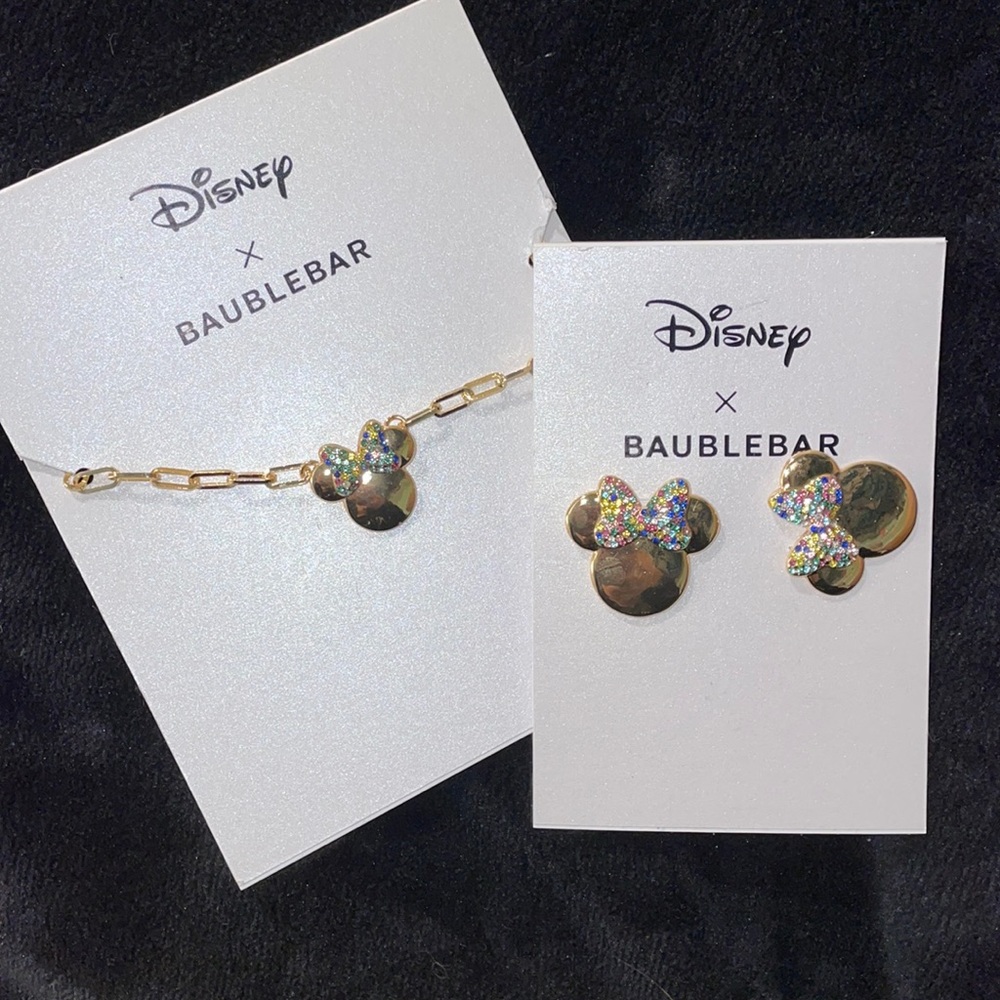 NWT DISNEY X BAUBLEBAR MINNIE MOUSE NECKLACE AND EARRINGS SET